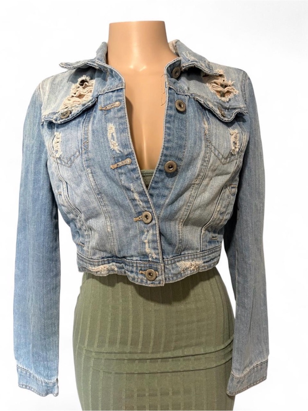 Highway Jeans Light Blue Distressed Cropped Denim Jacket